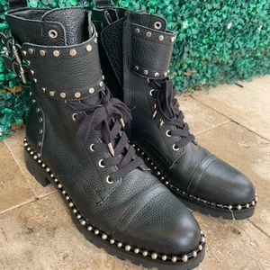 Sam Edelman Black Leather Studded Boots, Sz 8
